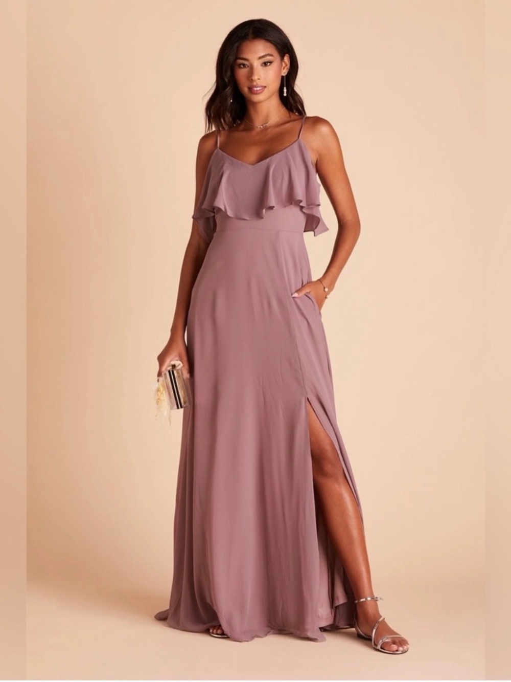 Birdy Grey JANE CONVERTIBLE DRESS CHIFFON DARK MAUVE Large NEW NWT Slit Wedding